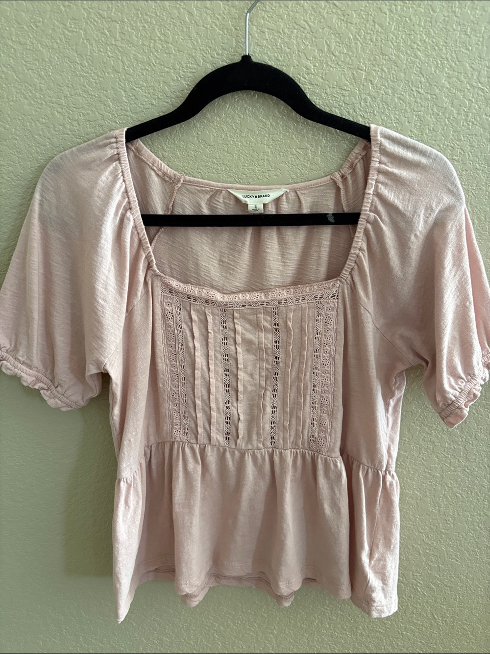Lucky Brand Square Neck Pintuck Peplum Top - Blush